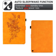 For Amazon Kindle Fire HD8 2020 Peony Butterfly Embossed Leather Smart Tablet Case(Khaki)