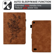For Amazon Kindle Fire 7 2019/2017/2015 Peony Butterfly Embossed Leather Smart Tablet Case(Brown)