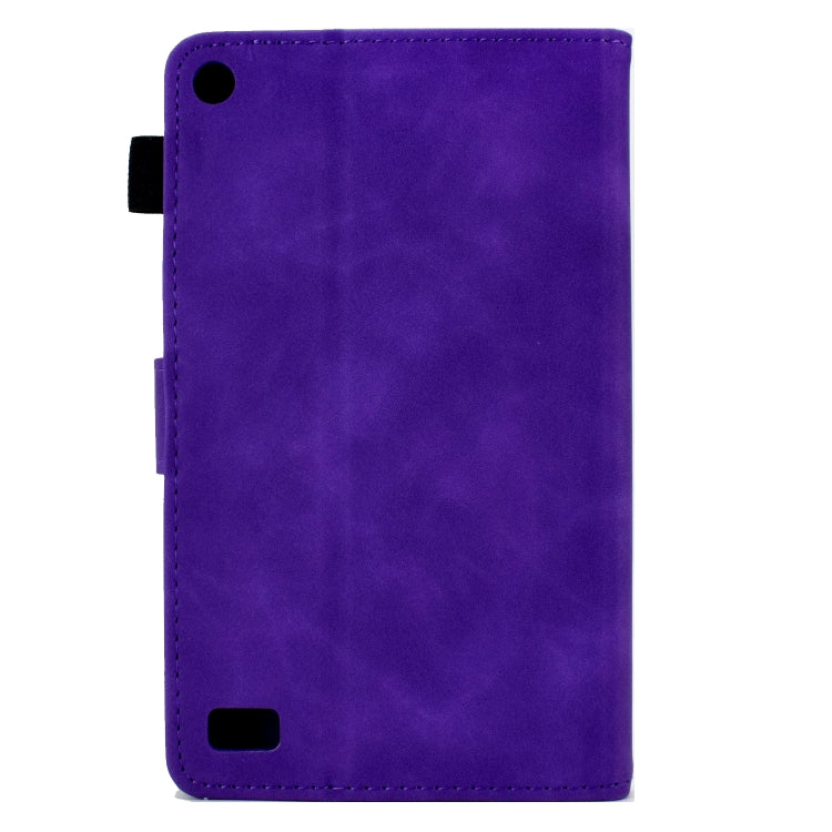 For Amazon Kindle Fire 7 2019/2017/2015 Peony Butterfly Embossed Leather Smart Tablet Case(Purple)