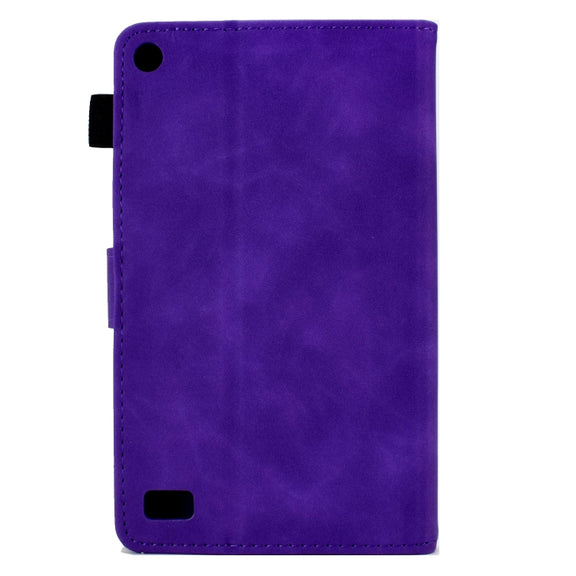 For Amazon Kindle Fire 7 2019/2017/2015 Peony Butterfly Embossed Leather Smart Tablet Case(Purple)