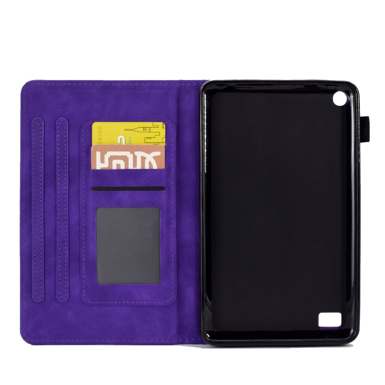 For Amazon Kindle Fire 7 2019/2017/2015 Peony Butterfly Embossed Leather Smart Tablet Case(Purple)