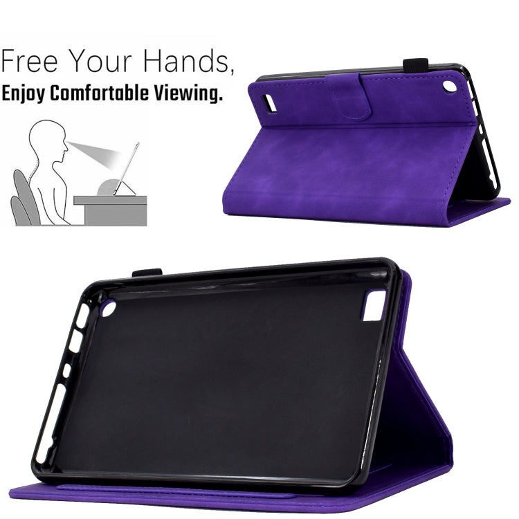 For Amazon Kindle Fire 7 2019/2017/2015 Peony Butterfly Embossed Leather Smart Tablet Case(Purple)