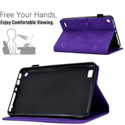 For Amazon Kindle Fire 7 2019/2017/2015 Peony Butterfly Embossed Leather Smart Tablet Case(Purple)