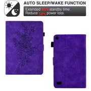 For Amazon Kindle Fire 7 2019/2017/2015 Peony Butterfly Embossed Leather Smart Tablet Case(Purple)