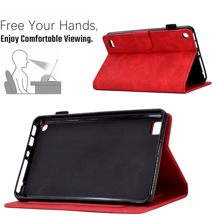 For Amazon Kindle Fire 7 2019/2017/2015 Peony Butterfly Embossed Leather Smart Tablet Case(Red)