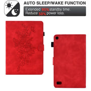For Amazon Kindle Fire 7 2019/2017/2015 Peony Butterfly Embossed Leather Smart Tablet Case(Red)