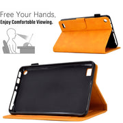For Amazon Kindle Fire 7 2019/2017/2015 Peony Butterfly Embossed Leather Smart Tablet Case(Khaki)