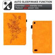 For Amazon Kindle Fire 7 2019/2017/2015 Peony Butterfly Embossed Leather Smart Tablet Case(Khaki)