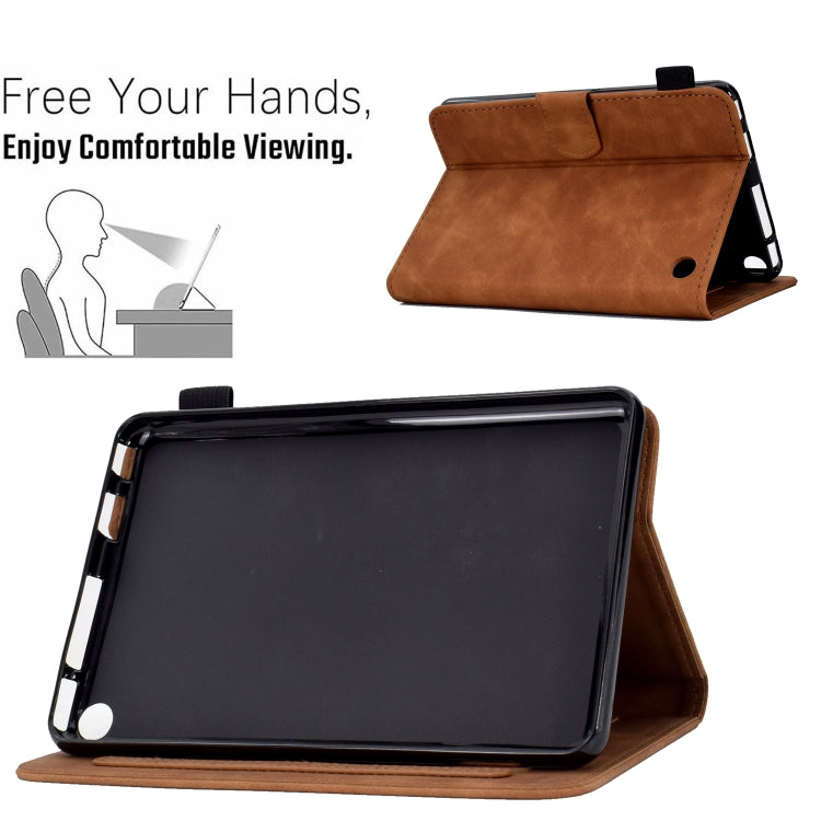 For Amazon Kindle Fire 7 2022 Peony Butterfly Embossed Leather Smart Tablet Case(Brown)