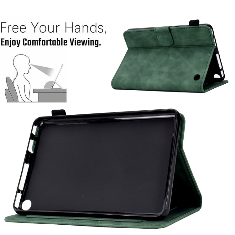 For Amazon Kindle Fire 7 2022 Peony Butterfly Embossed Leather Smart Tablet Case(Green)