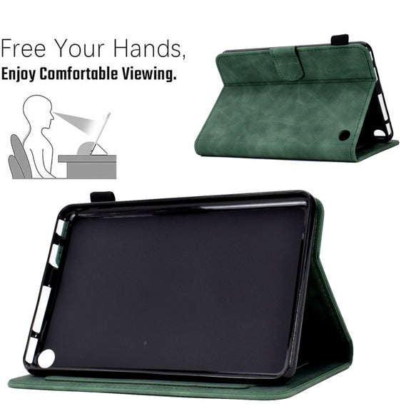 For Amazon Kindle Fire 7 2022 Peony Butterfly Embossed Leather Smart Tablet Case(Green)
