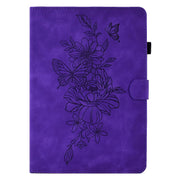 For Amazon Kindle Fire 7 2022 Peony Butterfly Embossed Leather Smart Tablet Case(Purple)