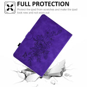 For Amazon Kindle Fire 7 2022 Peony Butterfly Embossed Leather Smart Tablet Case(Purple)