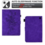 For Amazon Kindle Fire 7 2022 Peony Butterfly Embossed Leather Smart Tablet Case(Purple)