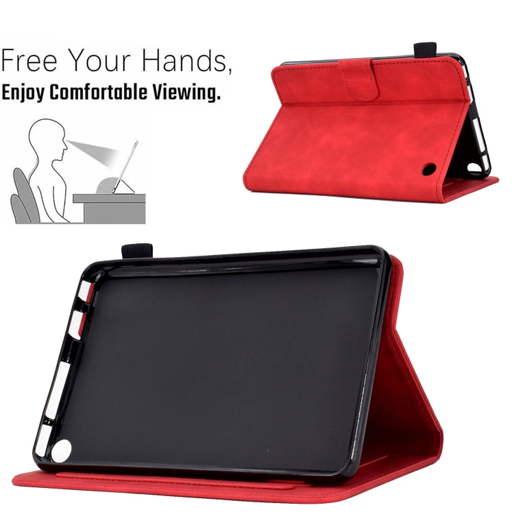 For Amazon Kindle Fire 7 2022 Peony Butterfly Embossed Leather Smart Tablet Case(Red)
