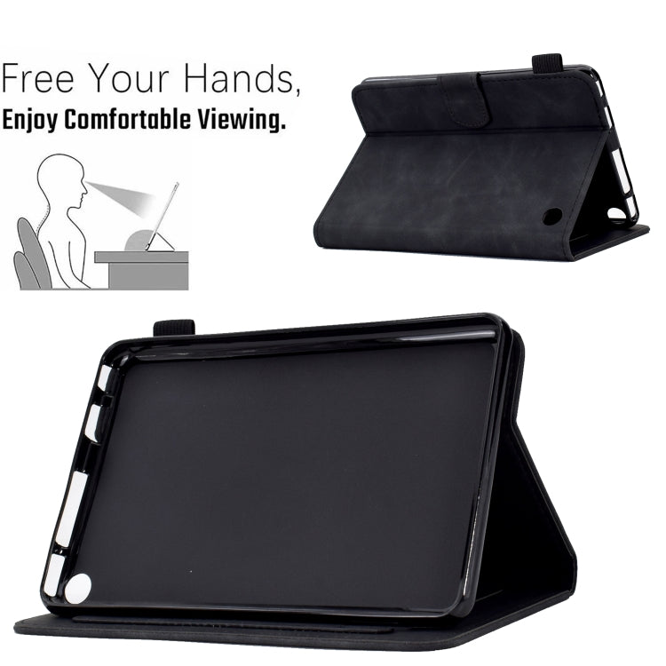 For Amazon Kindle Fire 7 2022 Peony Butterfly Embossed Leather Smart Tablet Case(Black)