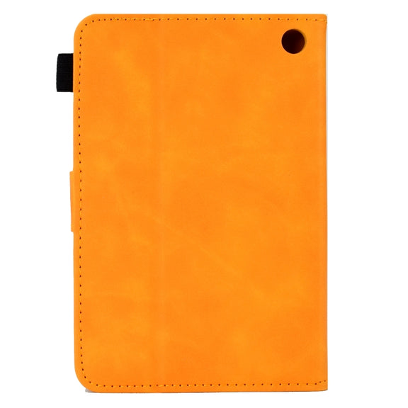 For Amazon Kindle Fire 7 2022 Peony Butterfly Embossed Leather Smart Tablet Case(Khaki)