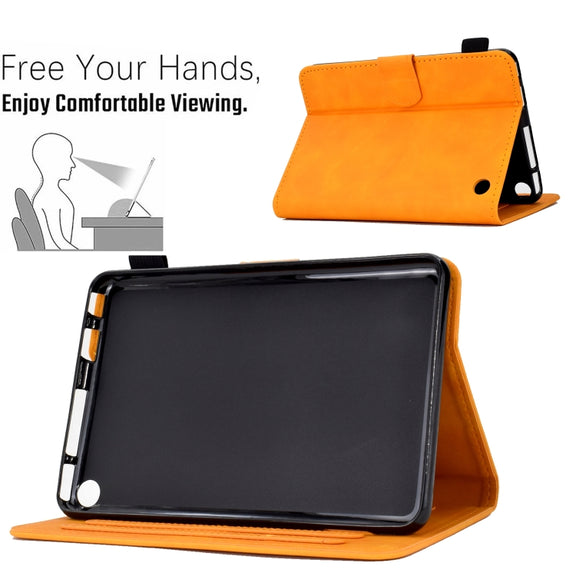 For Amazon Kindle Fire 7 2022 Peony Butterfly Embossed Leather Smart Tablet Case(Khaki)