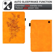 For Amazon Kindle Fire 7 2022 Peony Butterfly Embossed Leather Smart Tablet Case(Khaki)