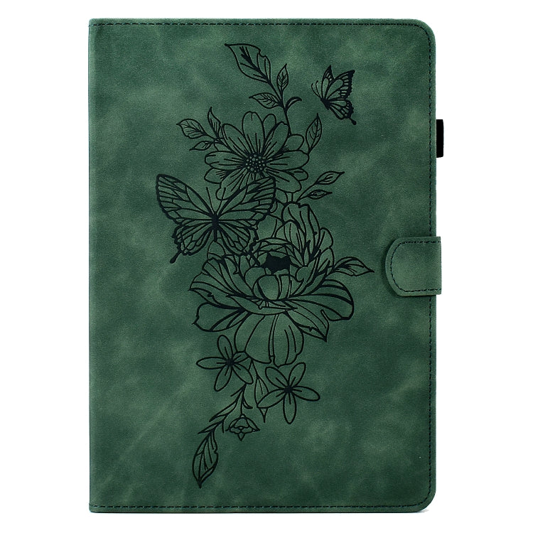 For Amazon Kindle Paperwhite 5 Peony Butterfly Embossed Leather Smart Tablet Case(Green)