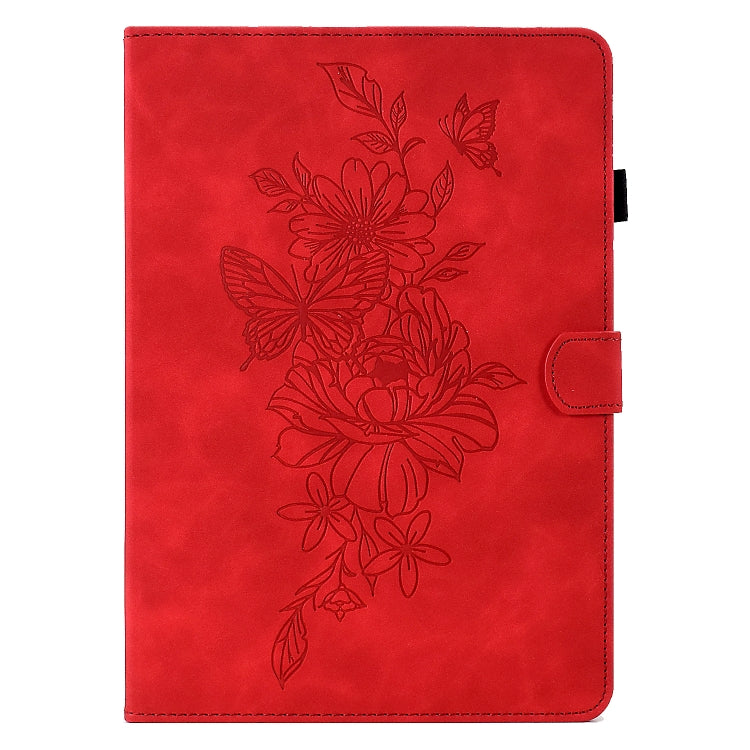 For Amazon Kindle Paperwhite 5 Peony Butterfly Embossed Leather Smart Tablet Case(Red)