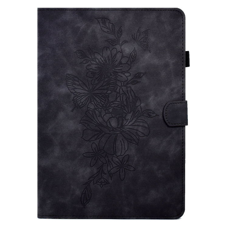 For Amazon Kindle Paperwhite 5 Peony Butterfly Embossed Leather Smart Tablet Case(Black)