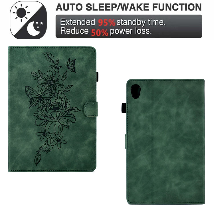 For Lenovo Tab M10 Gen 2 Peony Butterfly Embossed Leather Smart Tablet Case(Green)
