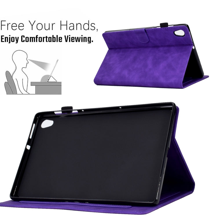 For Lenovo Tab M10 Gen 2 Peony Butterfly Embossed Leather Smart Tablet Case(Purple)
