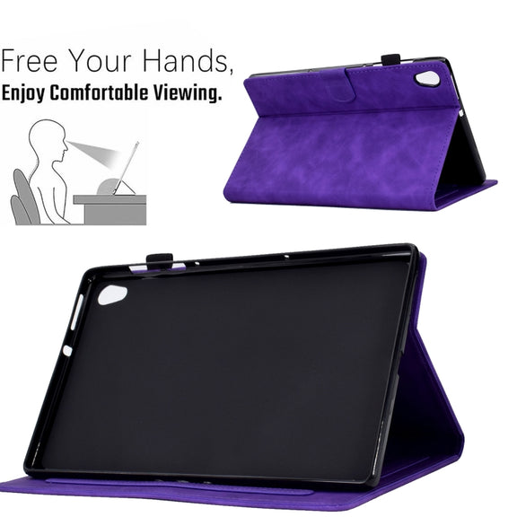 For Lenovo Tab M10 Gen 2 Peony Butterfly Embossed Leather Smart Tablet Case(Purple)