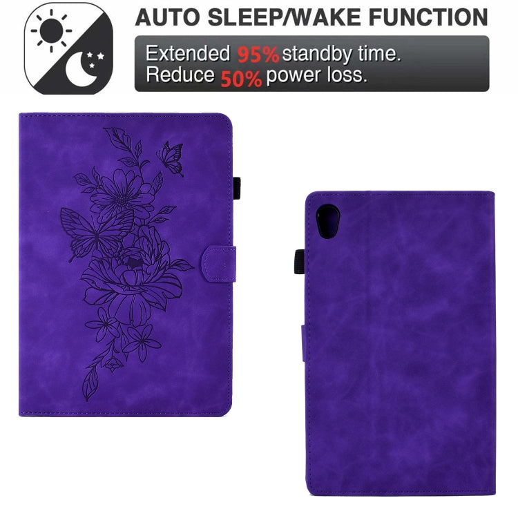 For Lenovo Tab M10 Gen 2 Peony Butterfly Embossed Leather Smart Tablet Case(Purple)