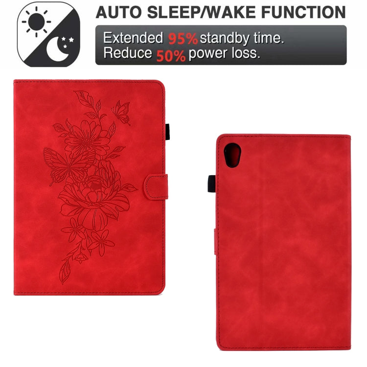 For Lenovo Tab M10 Gen 2 Peony Butterfly Embossed Leather Smart Tablet Case(Red)