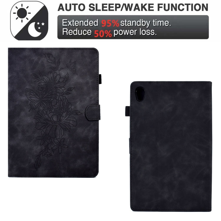 For Lenovo Tab M10 Gen 2 Peony Butterfly Embossed Leather Smart Tablet Case(Black)