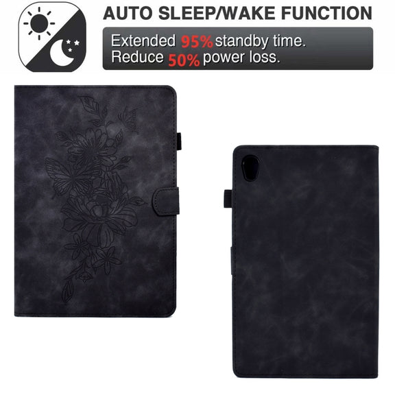 For Lenovo Tab M10 Gen 2 Peony Butterfly Embossed Leather Smart Tablet Case(Black)
