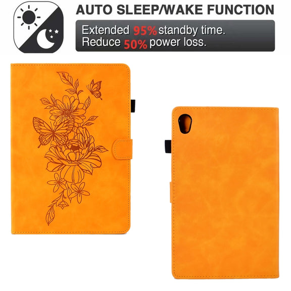 For Lenovo Tab M10 Gen 2 Peony Butterfly Embossed Leather Smart Tablet Case(Khaki)