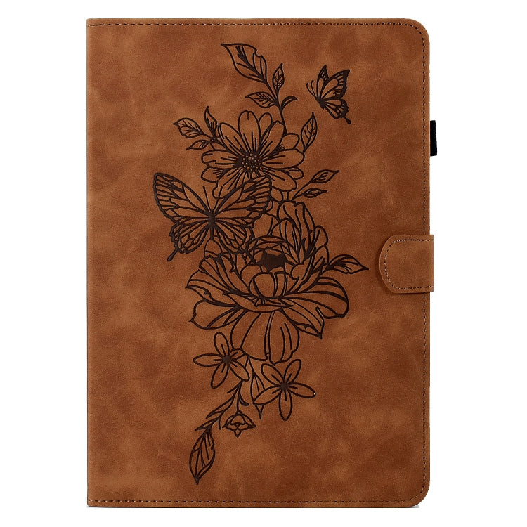 For Lenovo Tab M10 Plus Peony Butterfly Embossed Leather Smart Tablet Case(Brown)