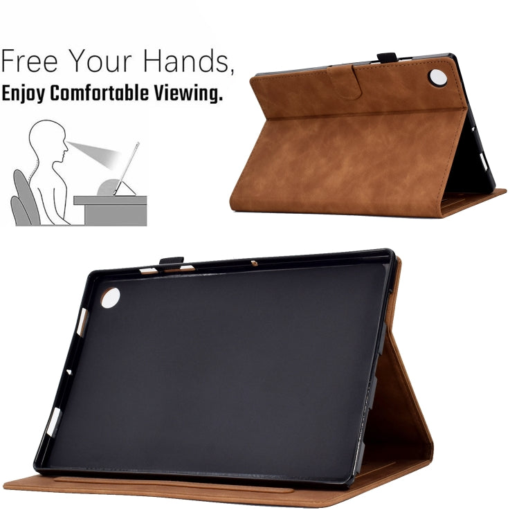 For Lenovo Tab M10 Plus Peony Butterfly Embossed Leather Smart Tablet Case(Brown)