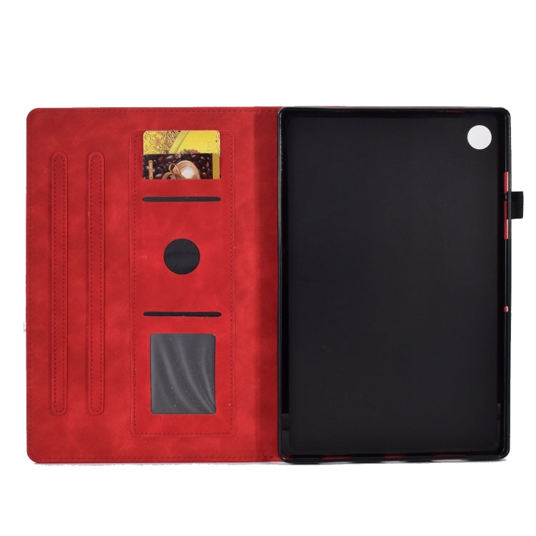 For Lenovo Tab M10 Plus Peony Butterfly Embossed Leather Smart Tablet Case(Red)