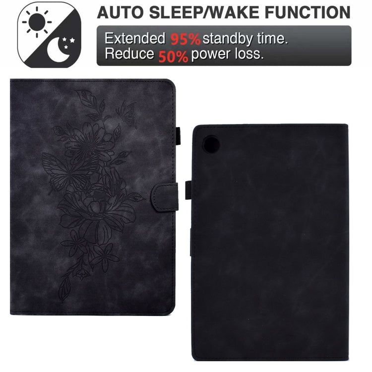 For Lenovo Tab M10 Plus Peony Butterfly Embossed Leather Smart Tablet Case(Black)