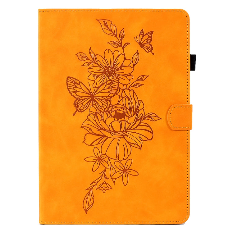 For Lenovo Tab M10 Plus Peony Butterfly Embossed Leather Smart Tablet Case(Khaki)
