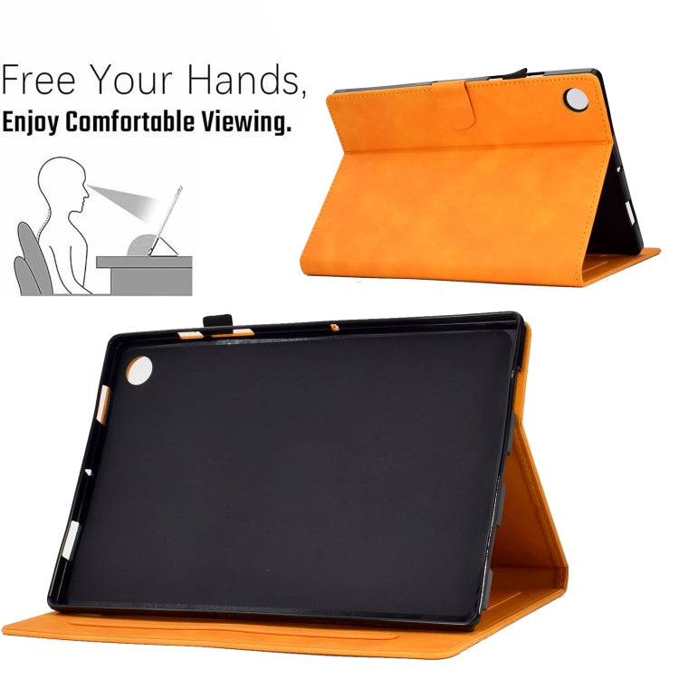 For Lenovo Tab M10 Plus Peony Butterfly Embossed Leather Smart Tablet Case(Khaki)