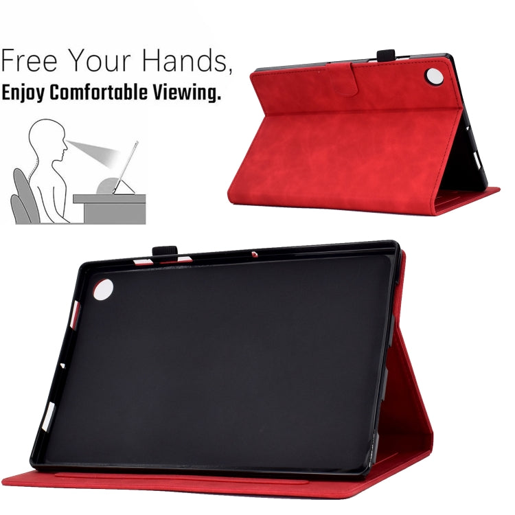 For Lenovo Tab M10 Plus 3rd Gen Peony Butterfly Embossed Leather Smart Tablet Case(Red)