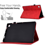 For Lenovo Tab M10 Plus 3rd Gen Peony Butterfly Embossed Leather Smart Tablet Case(Red)