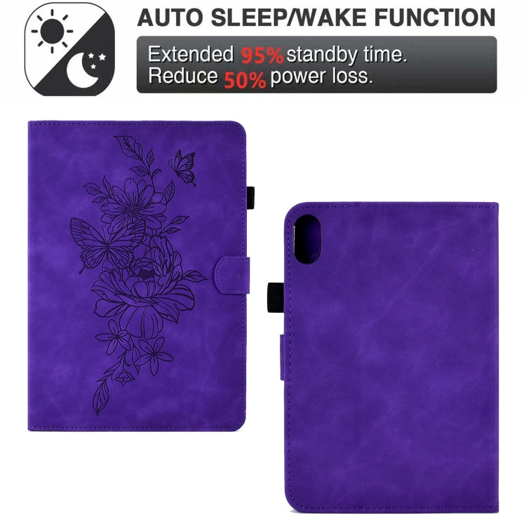 For Lenovo Tab P11 Peony Butterfly Embossed Leather Smart Tablet Case(Purple)