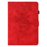 For Lenovo Tab P11 Peony Butterfly Embossed Leather Smart Tablet Case(Red)