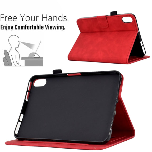 For Lenovo Tab P11 Peony Butterfly Embossed Leather Smart Tablet Case(Red)