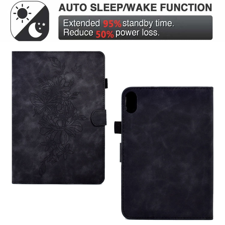 For Lenovo Tab P11 Peony Butterfly Embossed Leather Smart Tablet Case(Black)