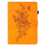For Lenovo Tab P11 Peony Butterfly Embossed Leather Smart Tablet Case(Khaki)