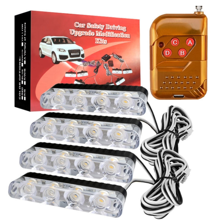 4 in 1 Car 16LEDs Grille Flash Lights Warning Lights with Wireless Remote Control(Red Yellow)