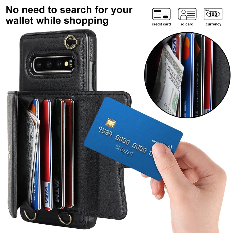 For Samsung Galaxy S10+ RFID Card Slot Leather Phone Case with Long Lanyard(Black)