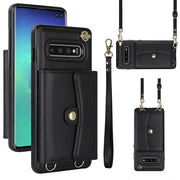 For Samsung Galaxy S10+ RFID Card Slot Leather Phone Case with Long Lanyard(Black)